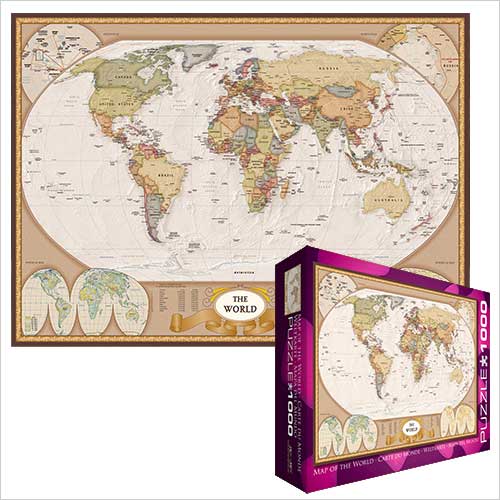 World Map Puzzle. Puzzle World Map Antique