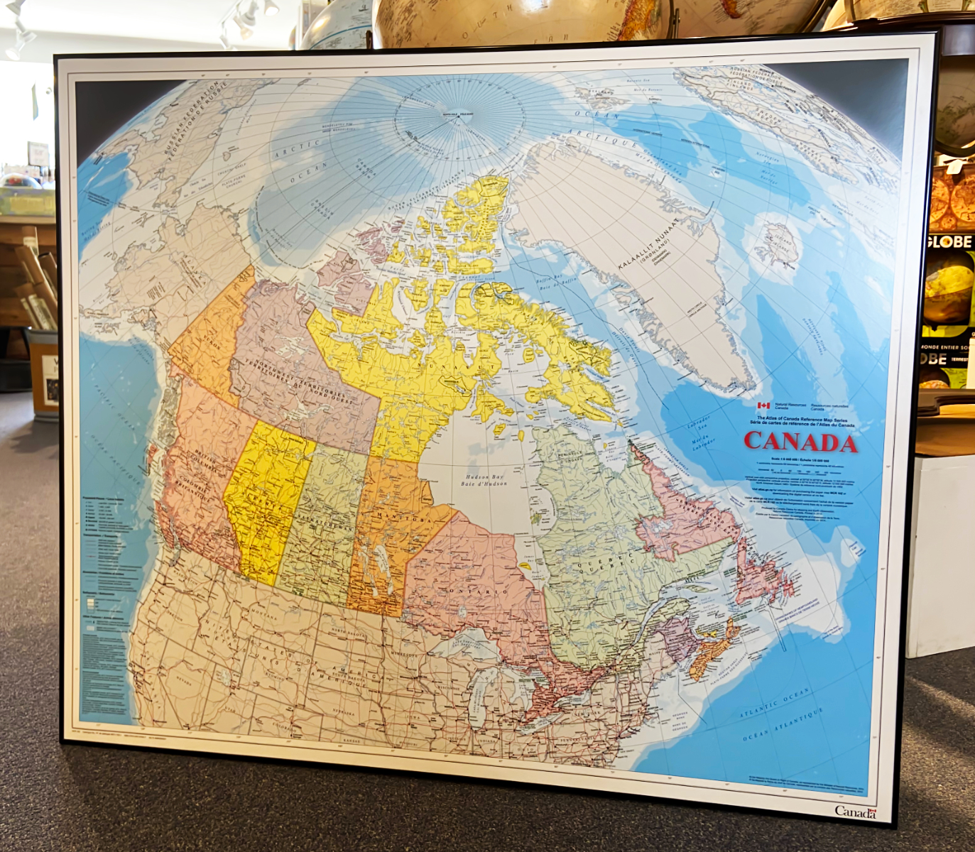 Canada 42x36 Mounted Aluminum Frame Bilingual Canada Political Wall