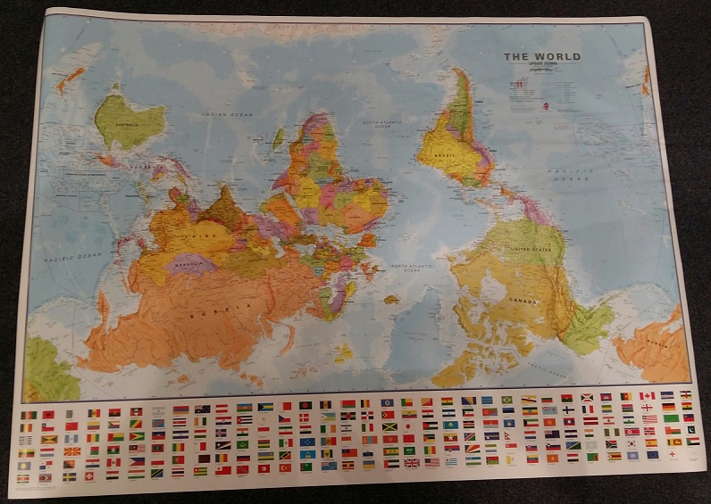 Upside Down World Political Wall Map 39.25 x 27.5 Paper 